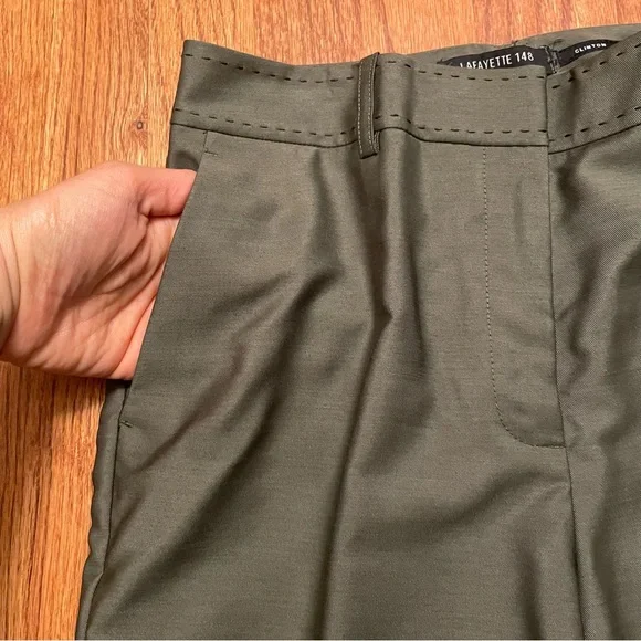 Lafayette 148 Clinton Dill Green Pickstitch Cuff Pants Trousers size 2